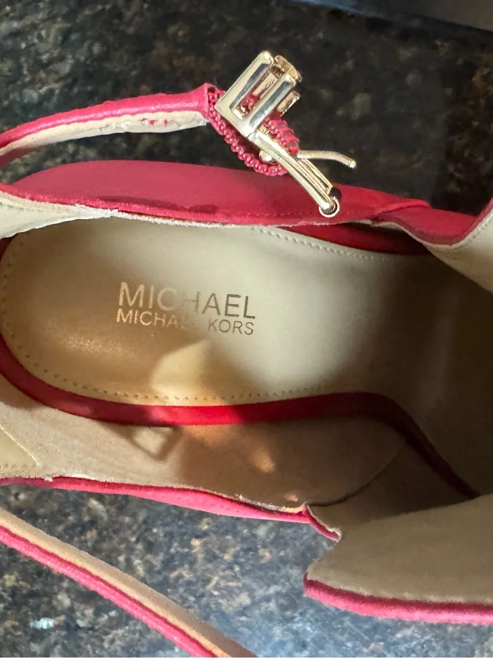 Michael Kors Red Peep-Toe Ankle Strap Stiletto Booties